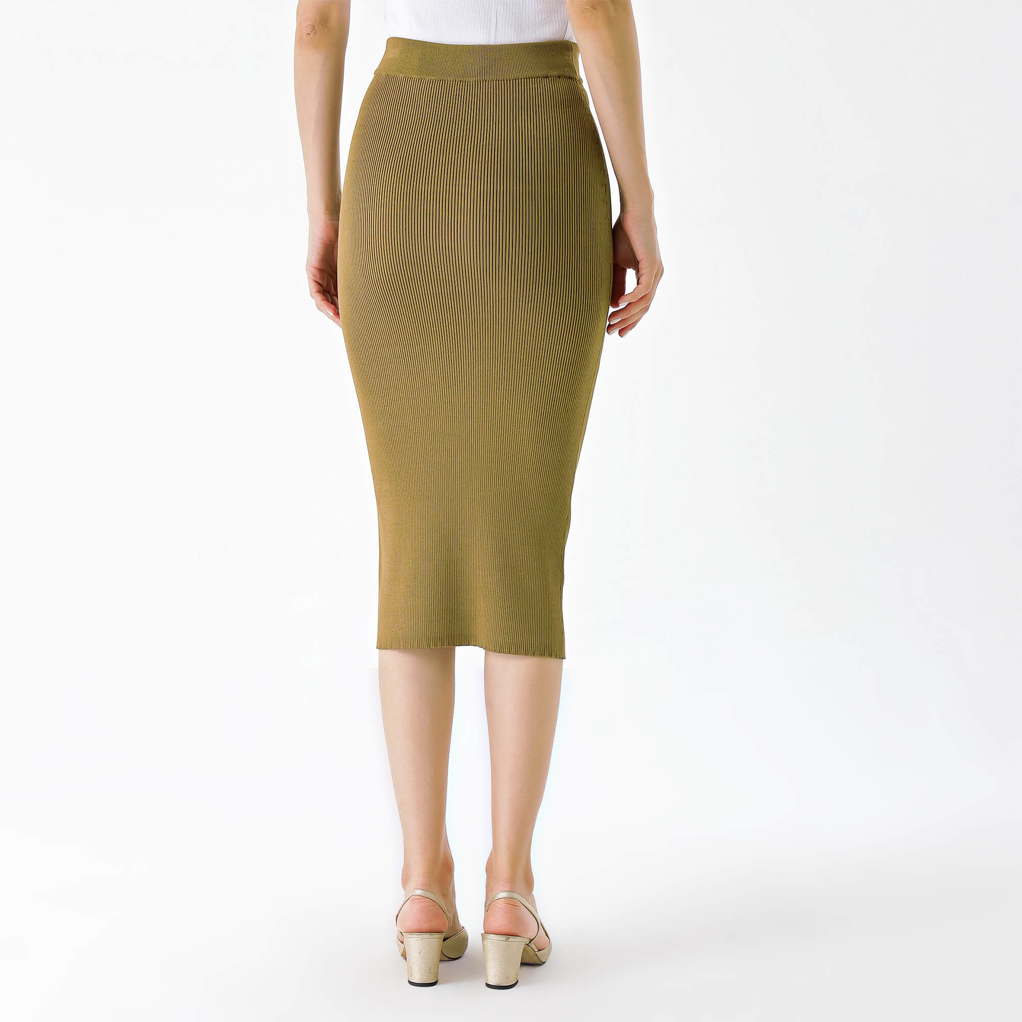 Balmain - Beige Knitted Gold B Button Pencil Skirt